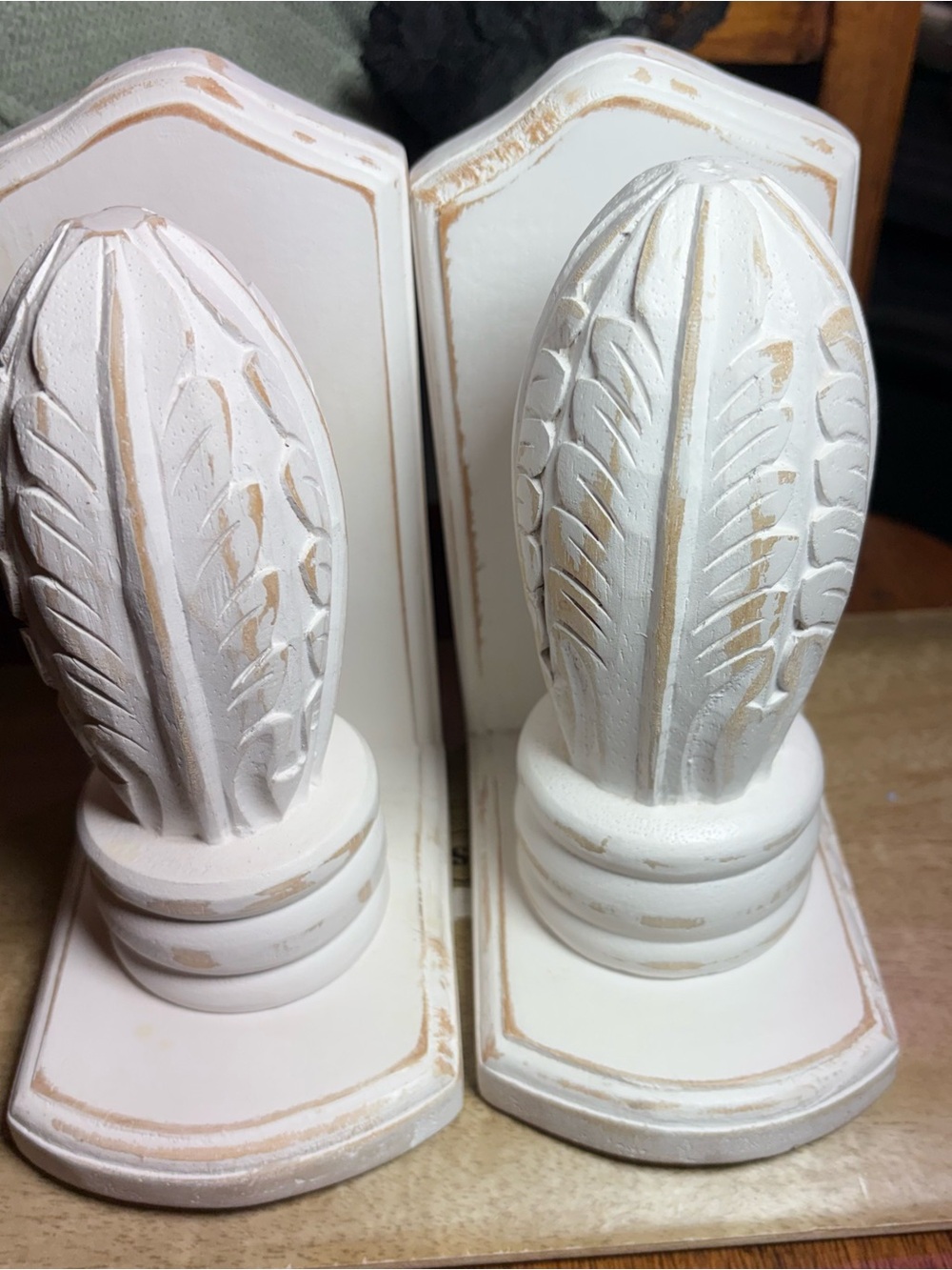 White Distressed Carved Wooden Finial Bookends - Pair shabby chic